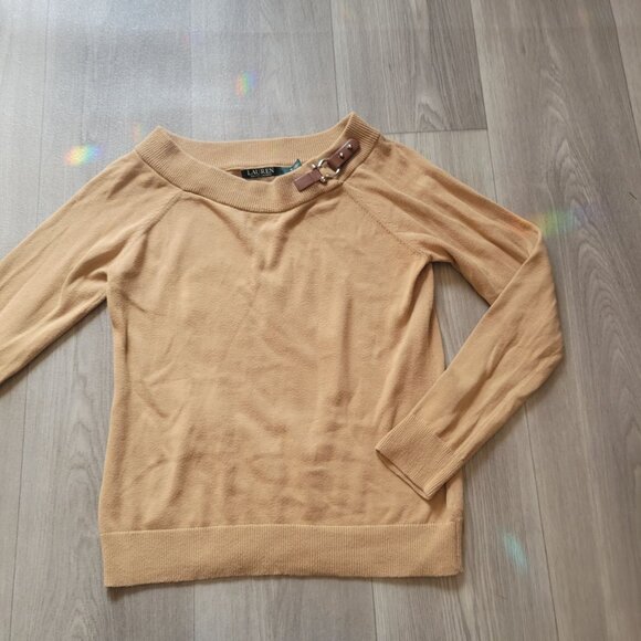 Lauren Ralph Lauren Tan Sweater With Leather Accent & Buckle Detail M - Picture 3 of 7